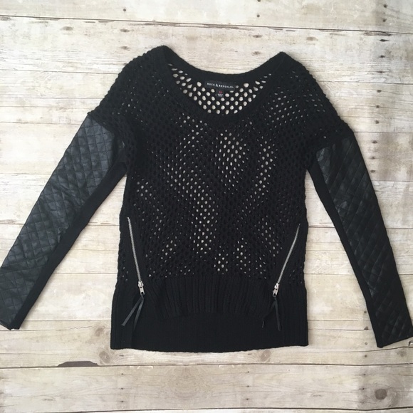 Rock & Republic Sweaters - R&R Black Sheer Crochet Quilted Sleeves Sweater